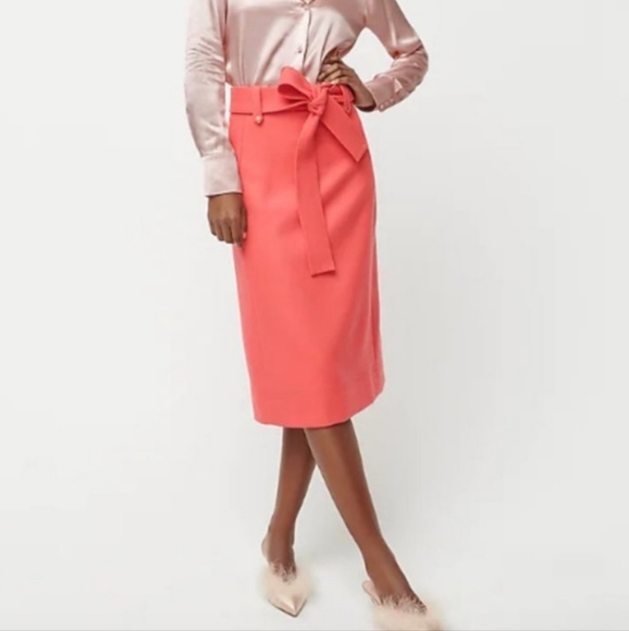 NEW J. Crew Double Serge Wool Skirt Orange Flame Size 2 Belted Lined Career - Picture 10 of 10